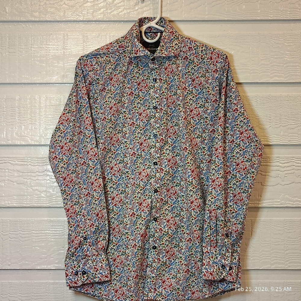 Suitor Easy Care Fitted Floral Print Long Sleeve Button Up Men 38-14 1/2 /32